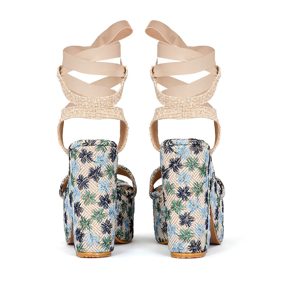 Alondra Floral Blue Plataforma Estampada con Diseño Floral