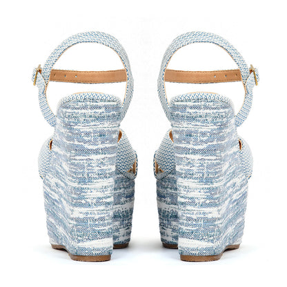 Lino Baby Blue: Plataforma Estampada