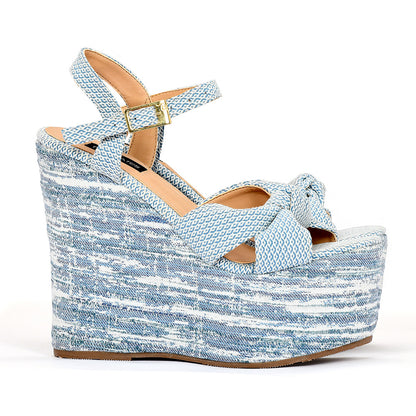 Lino Baby Blue: Plataforma Estampada