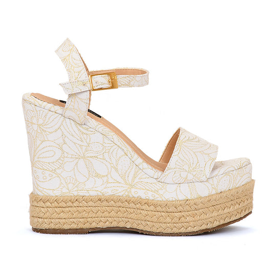 Plataforma Blanca con Bordado Dorado Aura | Siberian Shoes PR