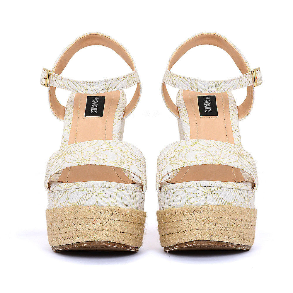 Plataforma Blanca con Bordado Dorado Aura | Siberian Shoes PR