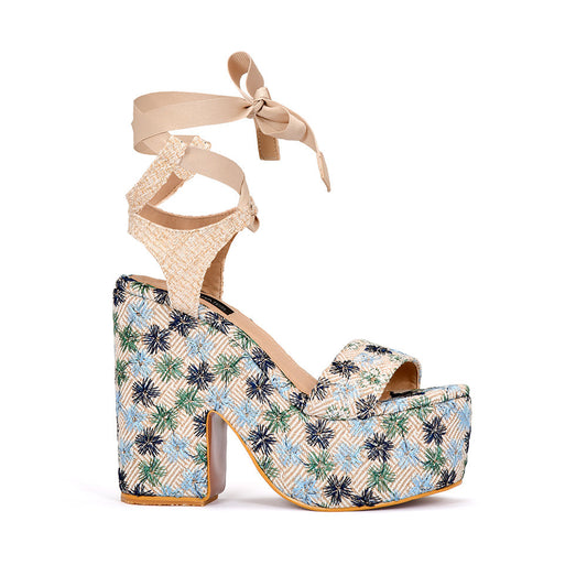Alondra Floral Blue Plataforma Estampada con Diseño Floral