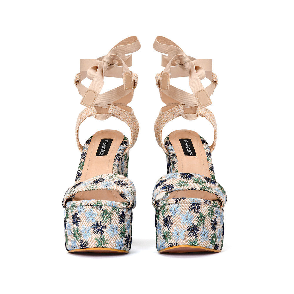 Alondra Floral Blue Plataforma Estampada con Diseño Floral