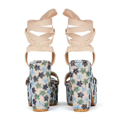 Alondra Floral Blue Plataforma Estampada con Diseño Floral