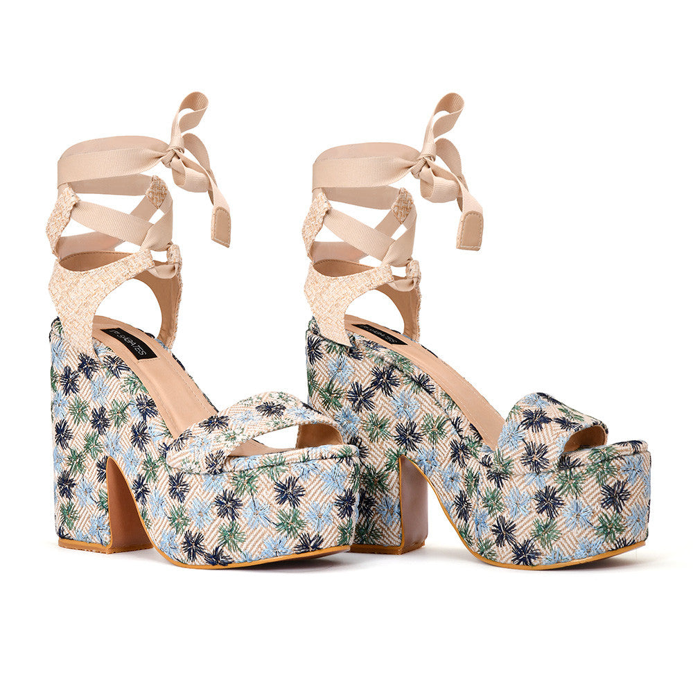 Alondra Floral Blue Plataforma Estampada con Diseño Floral