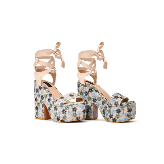Alondra Floral Blue Plataforma Estampada con Diseño Floral